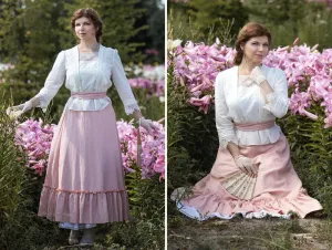 Edwardian style costume with pink skirt