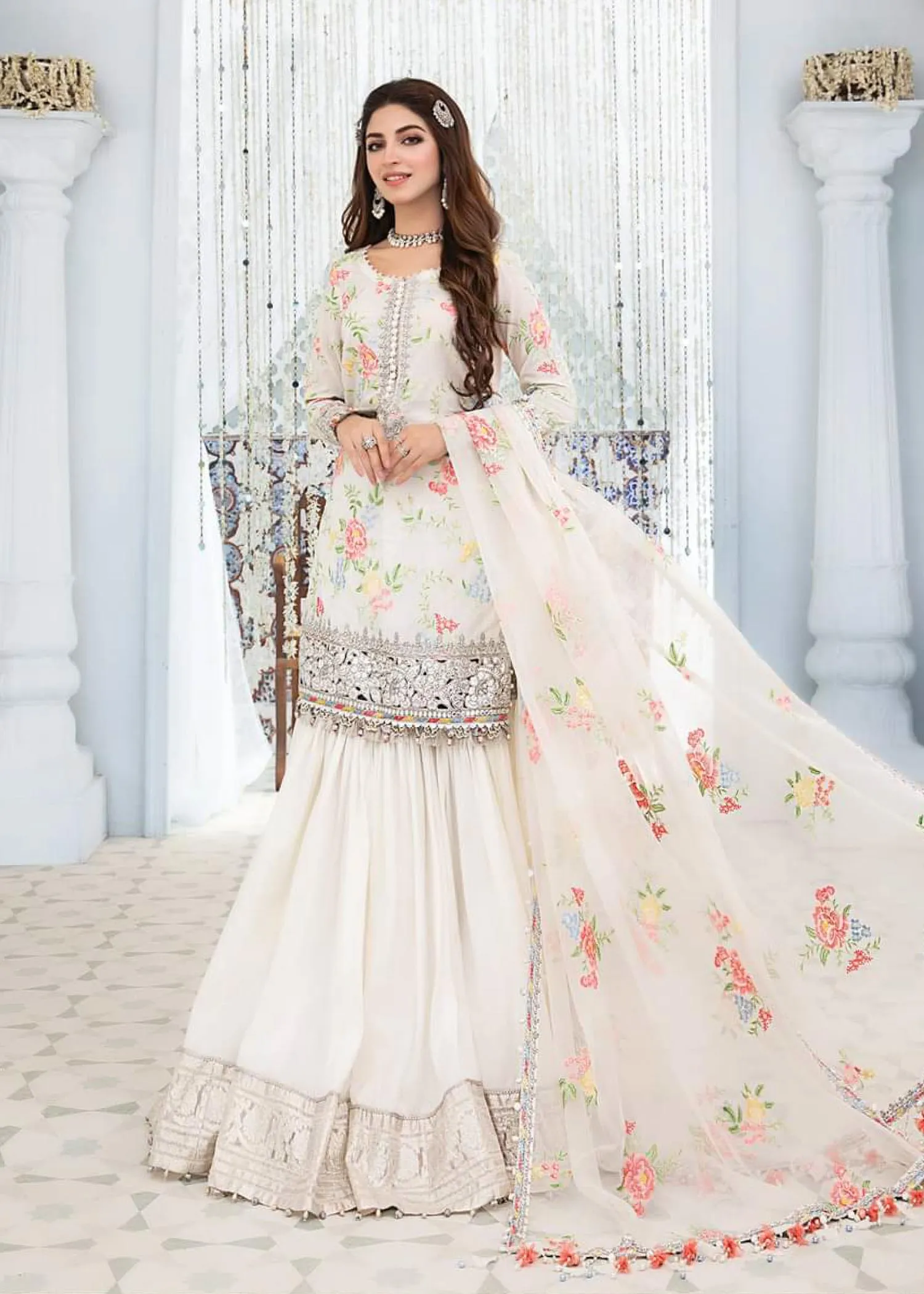 EL-22-02-White | Maria.B. Lawn Eid Collection 2022 | Unstitched Embroidered Lawn Suit