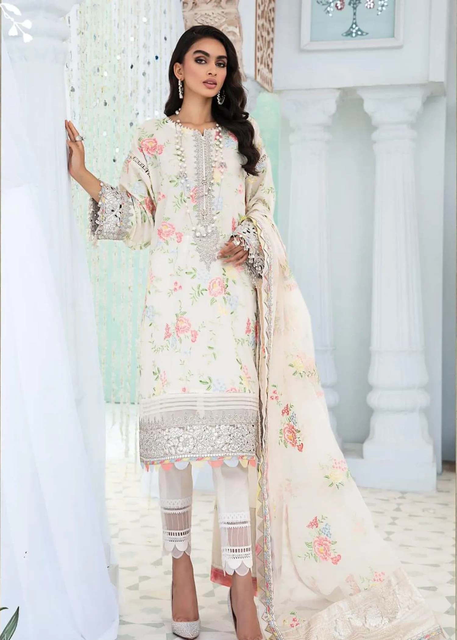 EL-22-02-White | Maria.B. Lawn Eid Collection 2022 | Unstitched Embroidered Lawn Suit