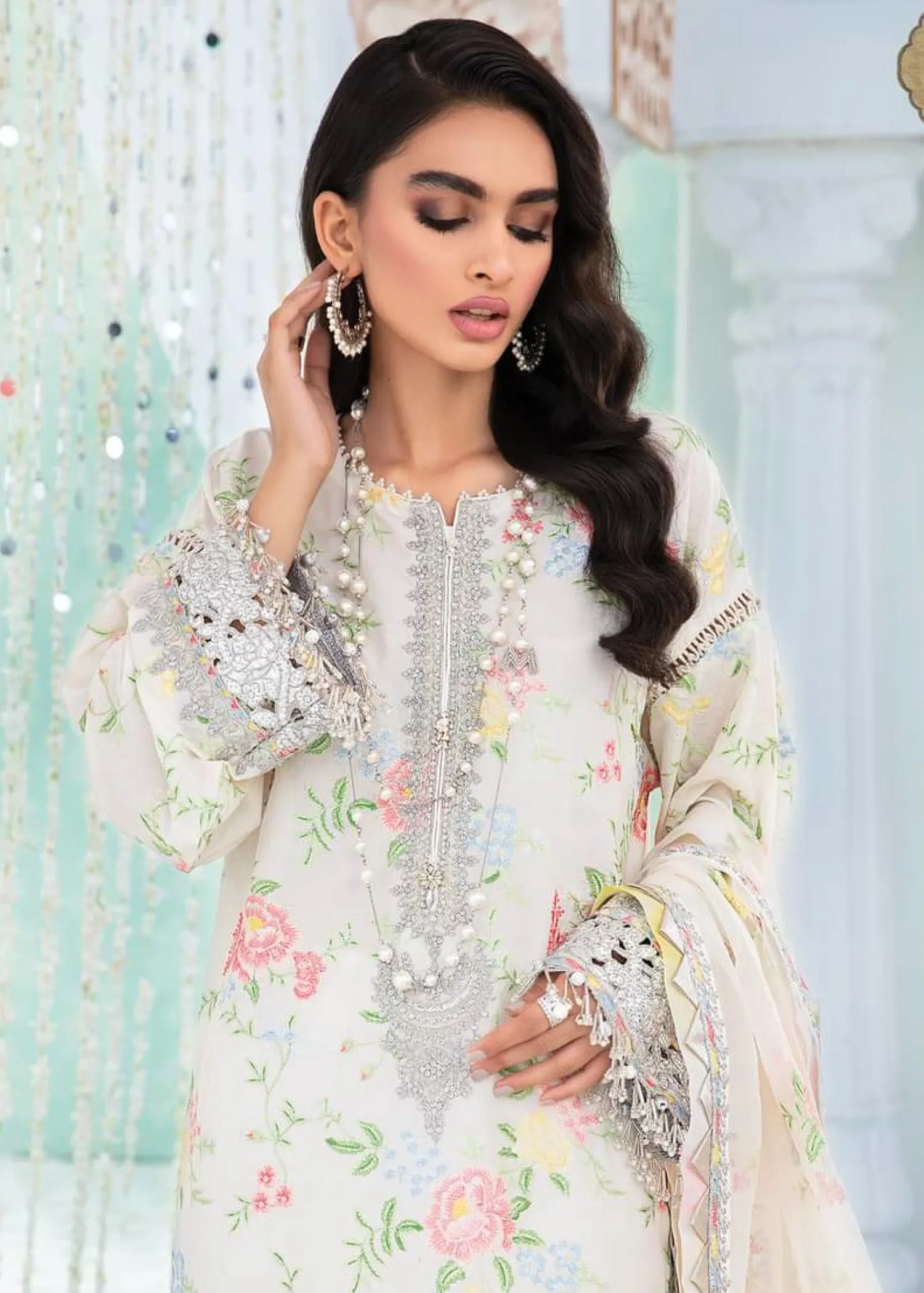 EL-22-02-White | Maria.B. Lawn Eid Collection 2022 | Unstitched Embroidered Lawn Suit