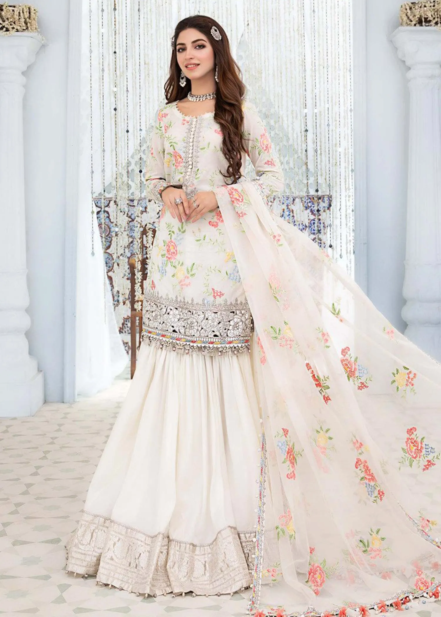 EL-22-02-White | Maria.B. Lawn Eid Collection 2022 | Unstitched Embroidered Lawn Suit