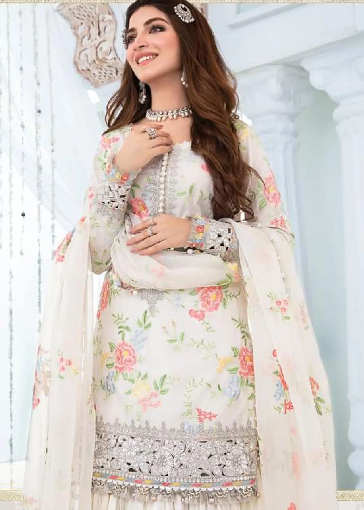 EL-22-02-White | Maria.B. Lawn Eid Collection 2022 | Unstitched Embroidered Lawn Suit
