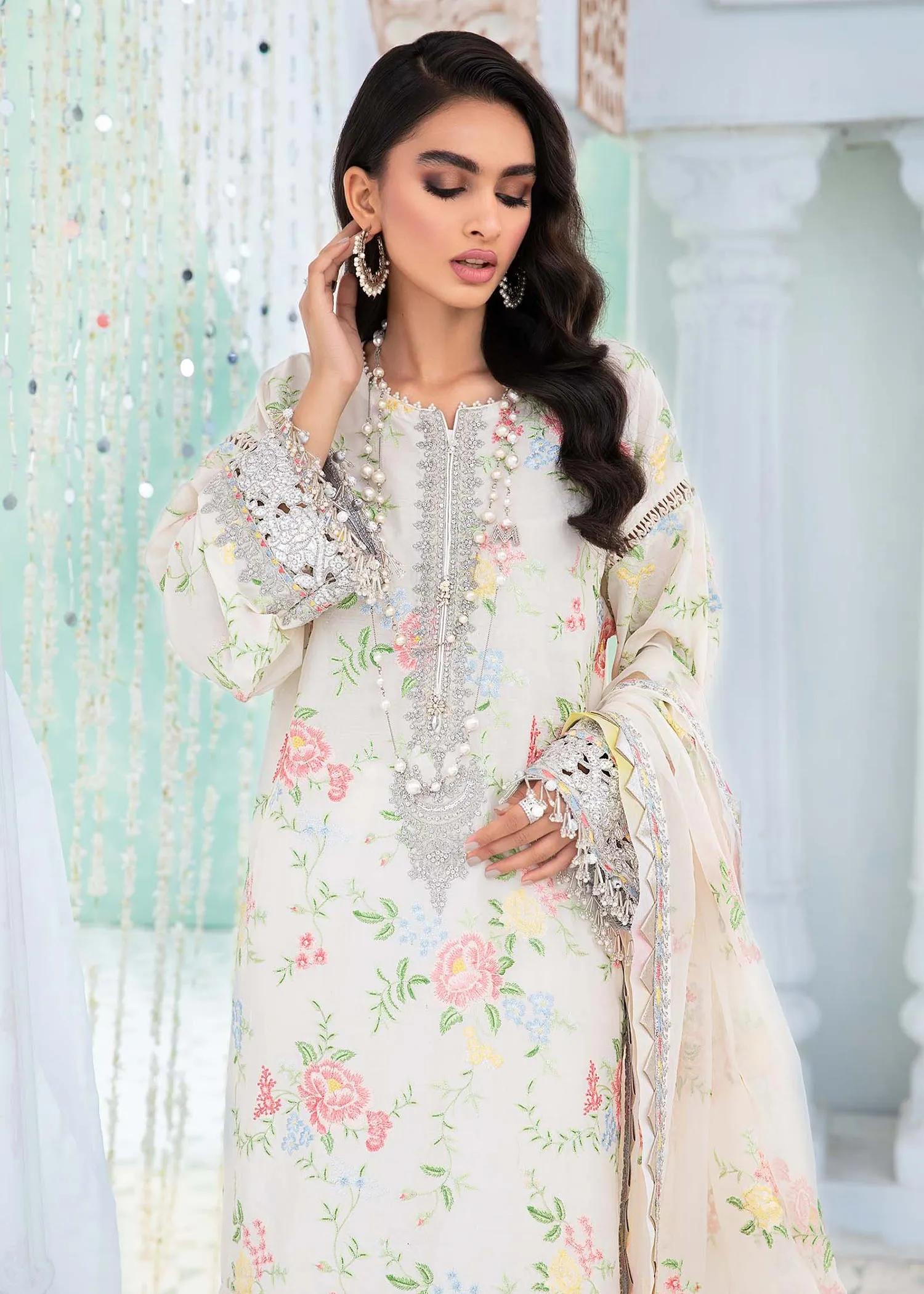EL-22-02-White | Maria.B. Lawn Eid Collection 2022 | Unstitched Embroidered Lawn Suit