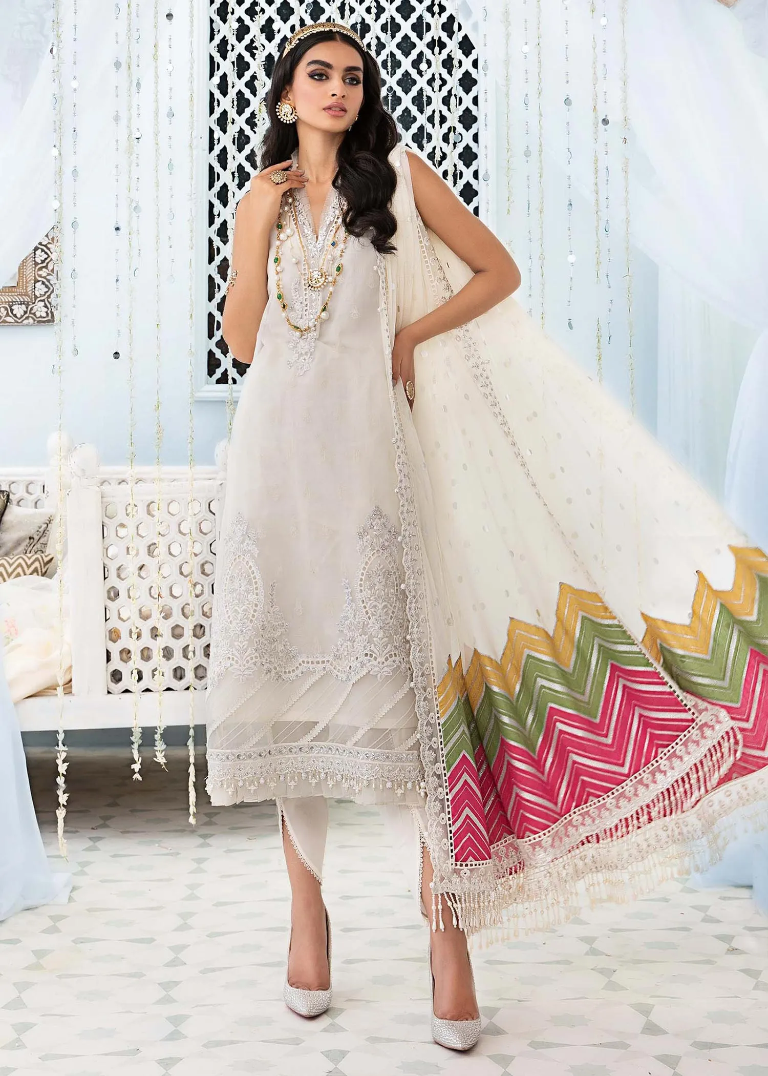 EL-22-10-Off White | Maria.B. Lawn Eid Collection 2022 | Unstitched Embroidered Lawn Suit