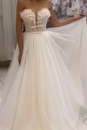 Elegant tulle sweetheart long prom dress tulle formal dress
