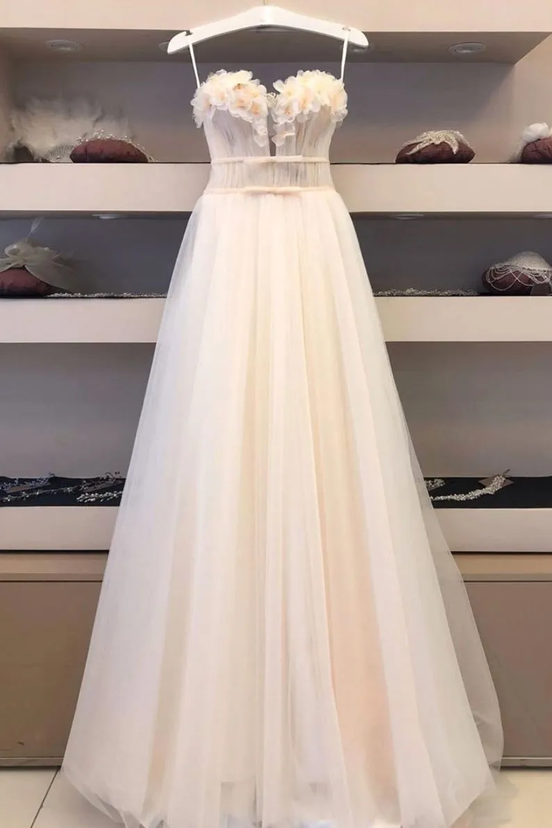 Elegant tulle sweetheart long prom dress tulle formal dress