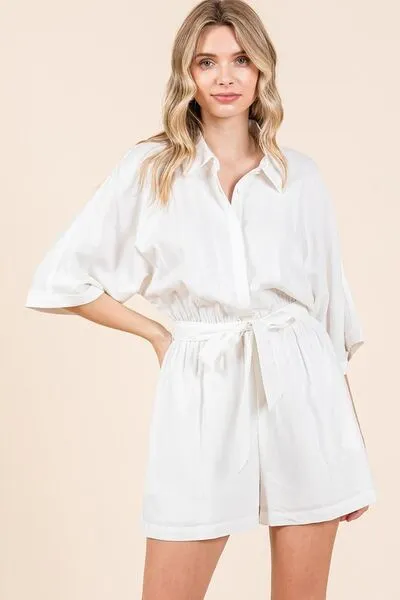Elegant White Tie Waist Romper