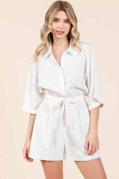 Elegant White Tie Waist Romper