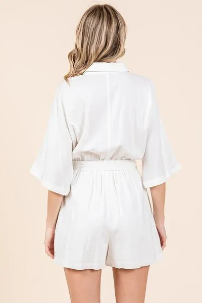 Elegant White Tie Waist Romper