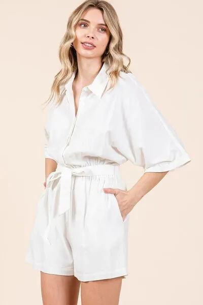 Elegant White Tie Waist Romper