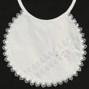 Embroidered Cotton Christening Bib with Lace Accents BB-3