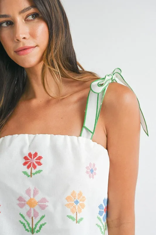 Embroidered Crop Top and Short Set