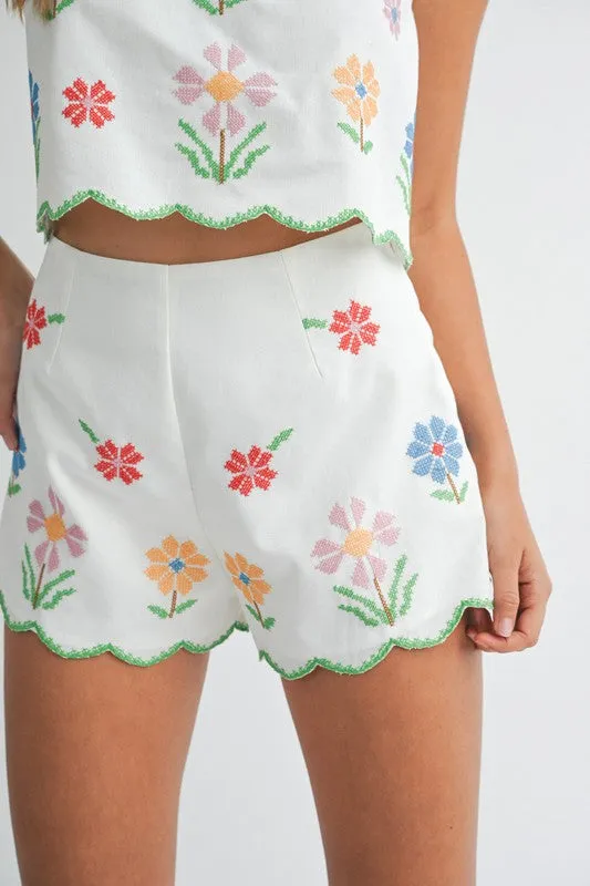 Embroidered Crop Top and Short Set