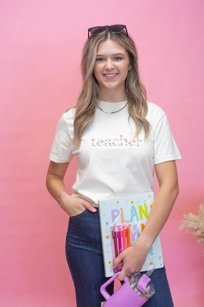 Embroidered Floral Teacher Tee