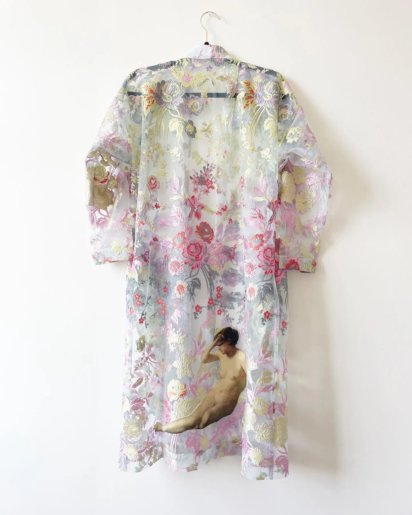 Embroidered Lace Caftan with Nude