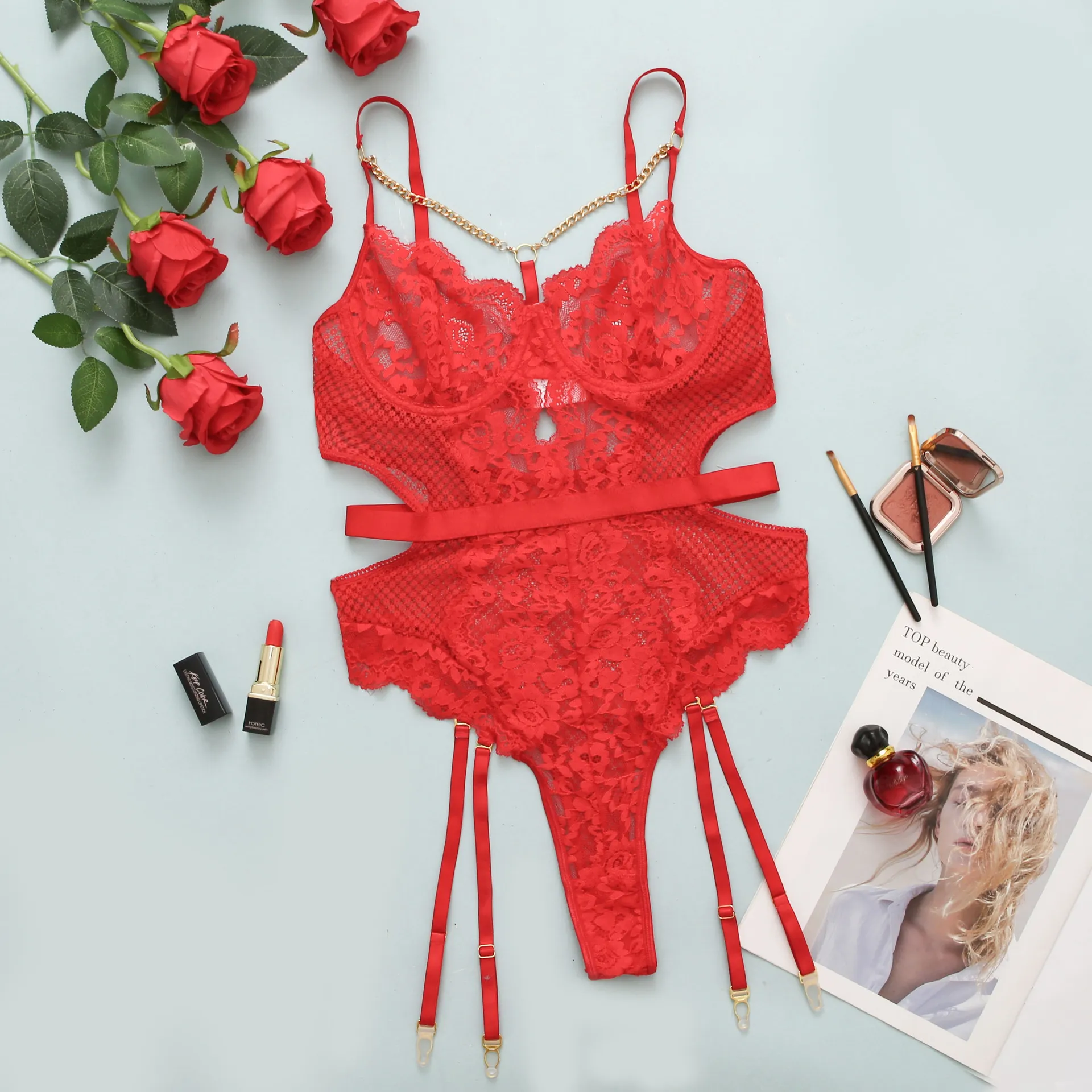 Embroidered Lace Cut Out Teddy