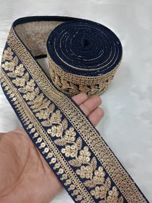 Embroidered Lace in Deep Dark Blue 9-Meter Roll