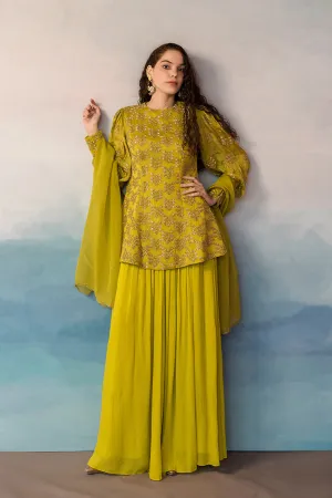 Embroidered Peplum Sharara Set