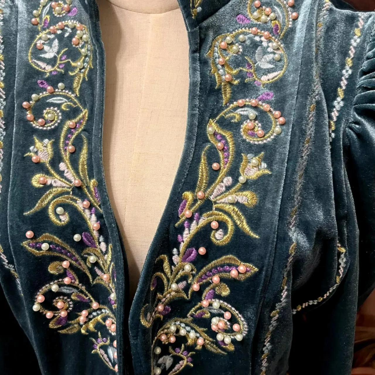 Embroidered Peplum Velvet Blouse
