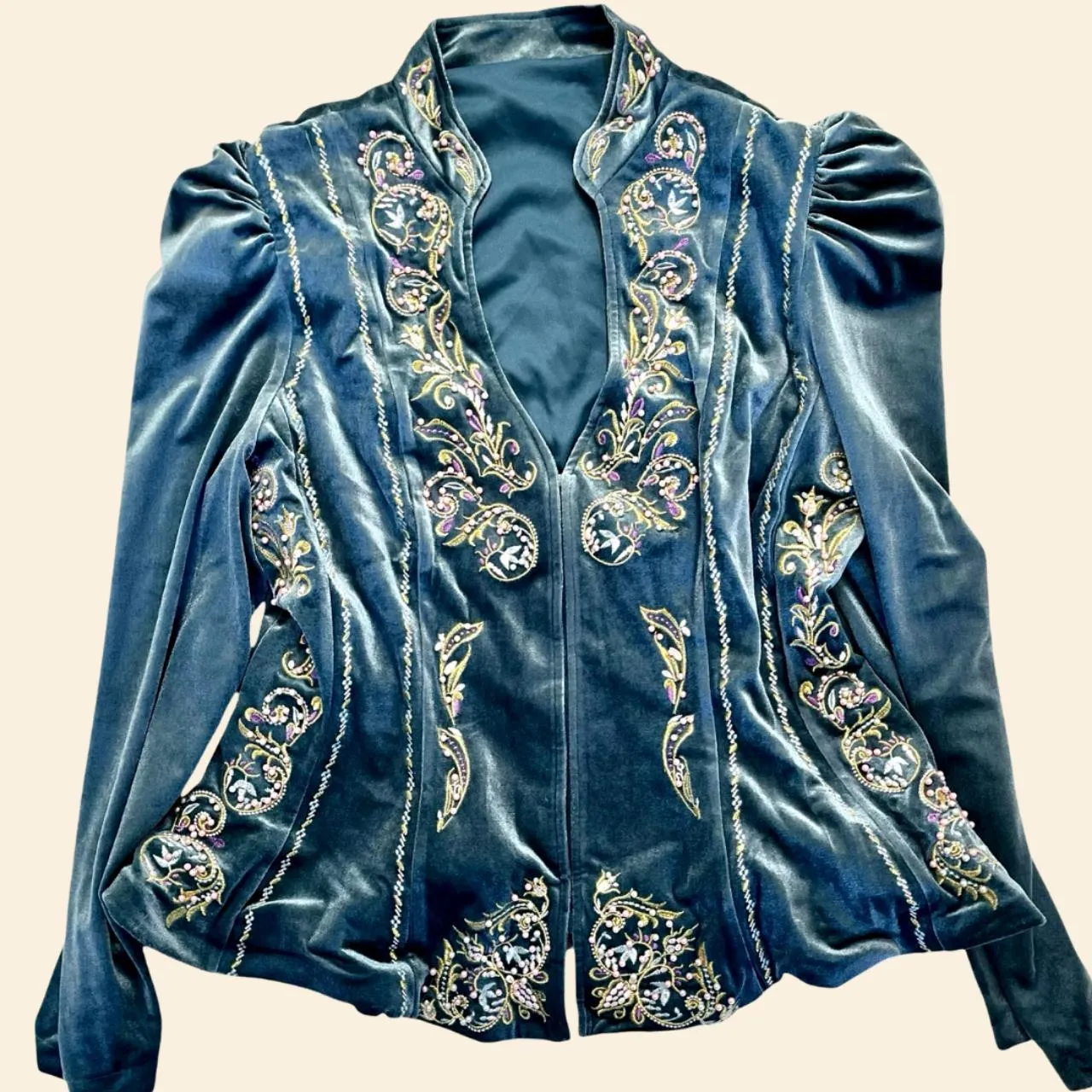 Embroidered Peplum Velvet Blouse