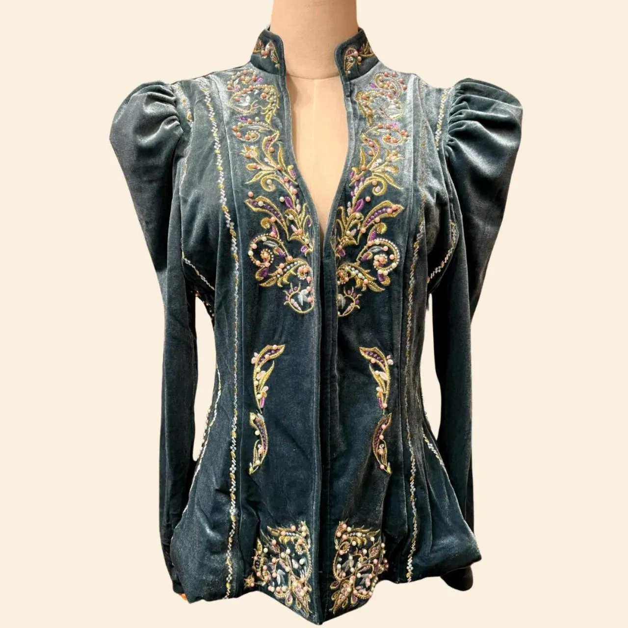 Embroidered Peplum Velvet Blouse