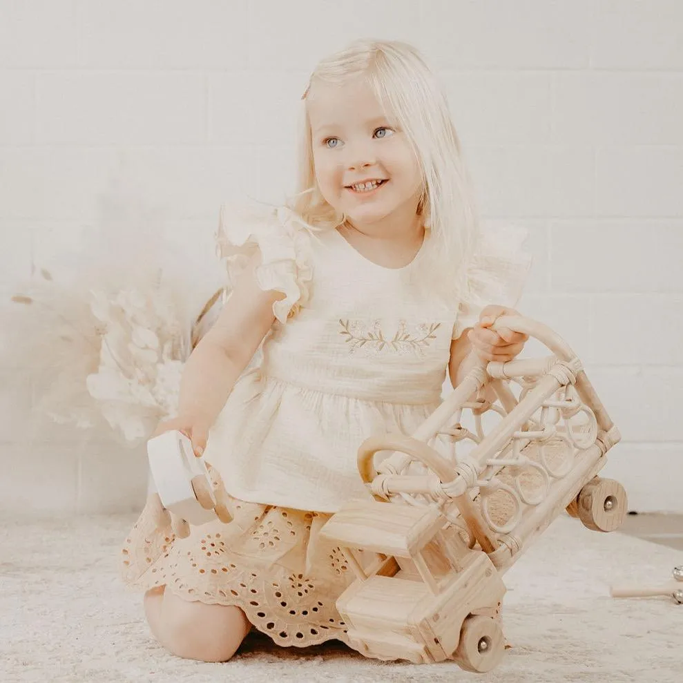 Embroidered Ruffle Peplum Top - Cream