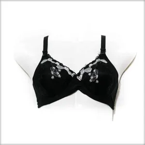Embroidered Single Padded Black Bra