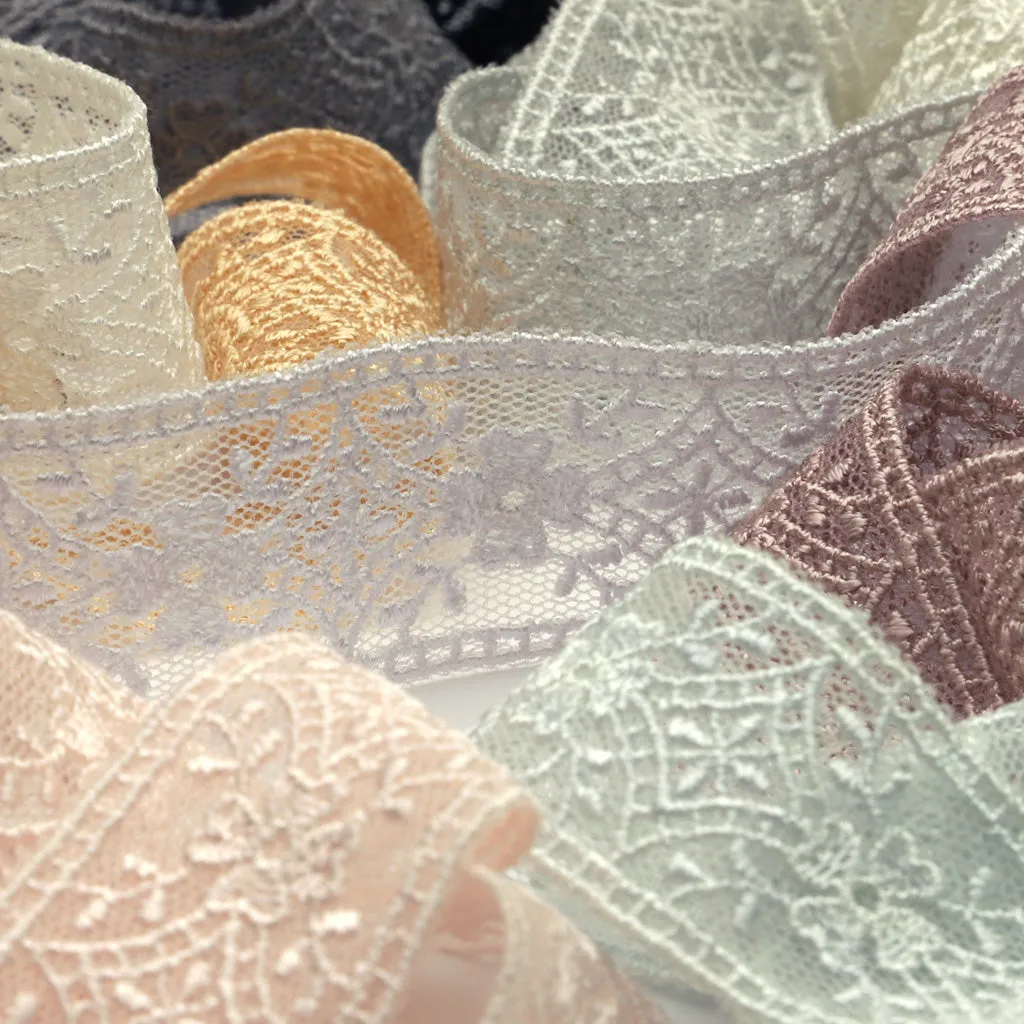 Embroidered Tulle Lace #61 Azuki