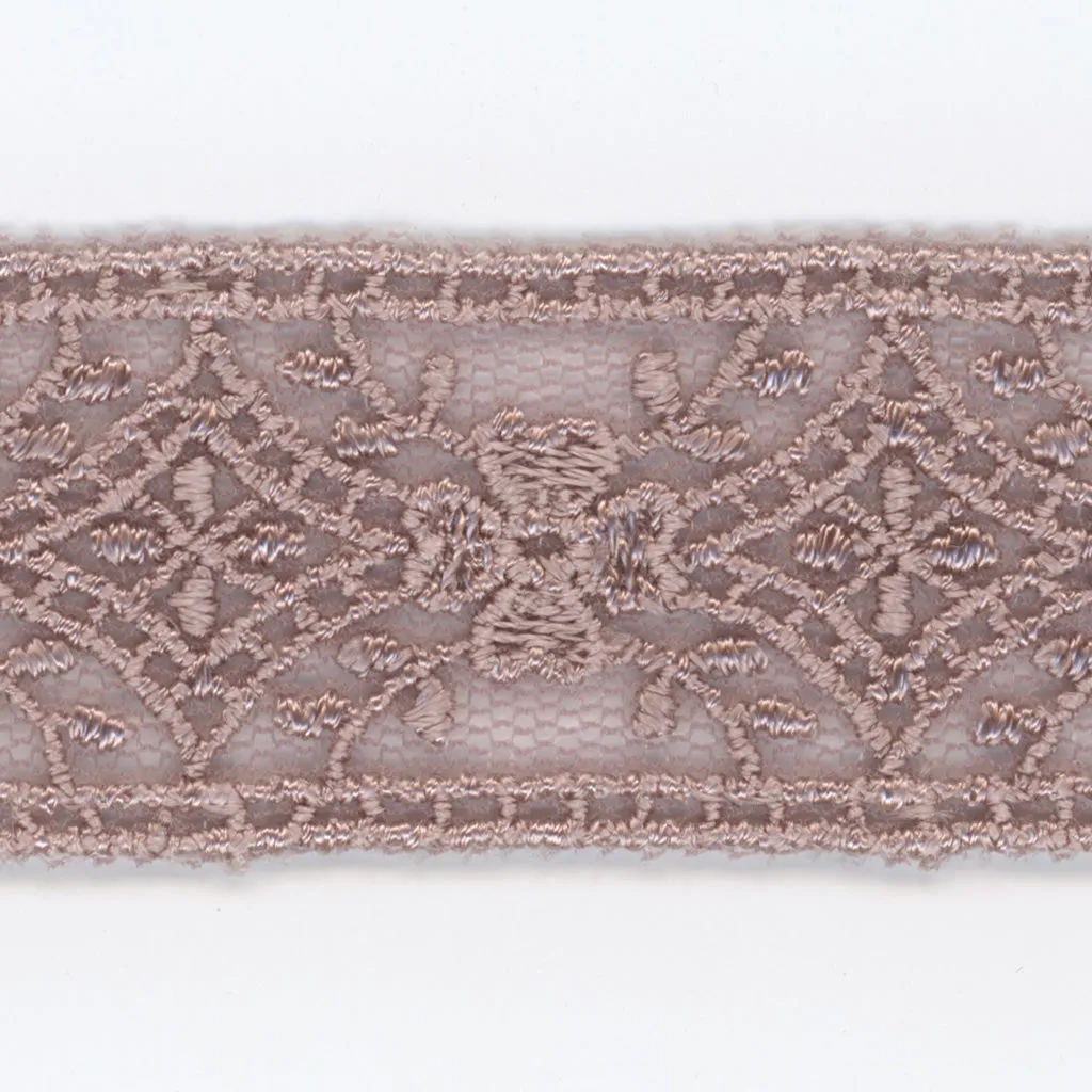 Embroidered Tulle Lace #61 Azuki