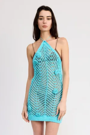 Emory Park HALTER NECK CROCHET DRESS WITH FLOWER DETAIL