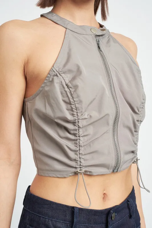 Emory Park ZIP FRONT HALTER NECK CROPPED TOP