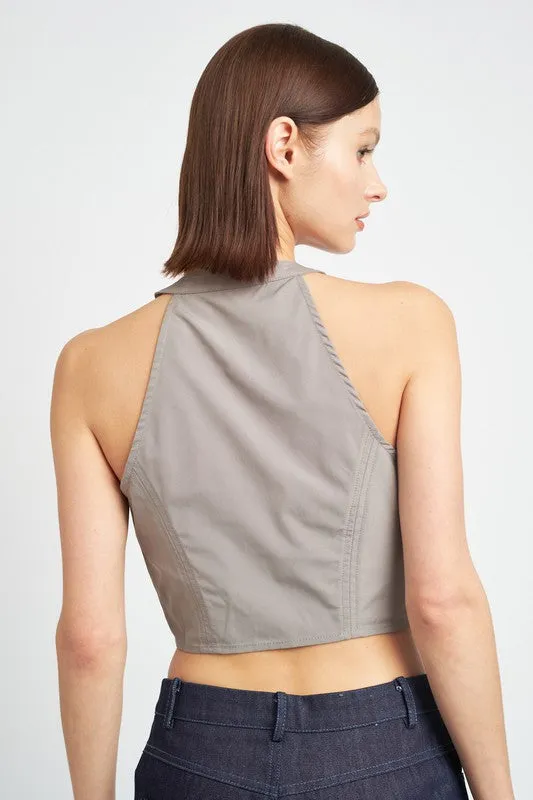 Emory Park ZIP FRONT HALTER NECK CROPPED TOP