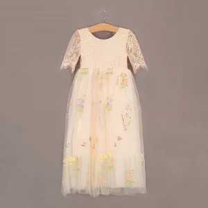 Enchanted Dress - Embroidered Apricot Champagne Lace
