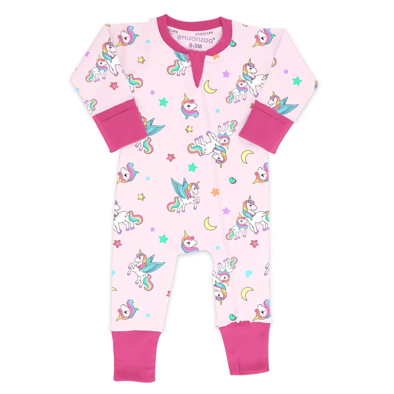 Endanzoo Organic Double Zippered Romper - Rainbow Unicorns