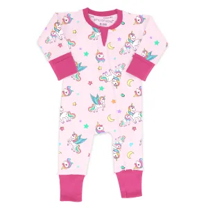 Endanzoo Organic Double Zippered Romper - Rainbow Unicorns