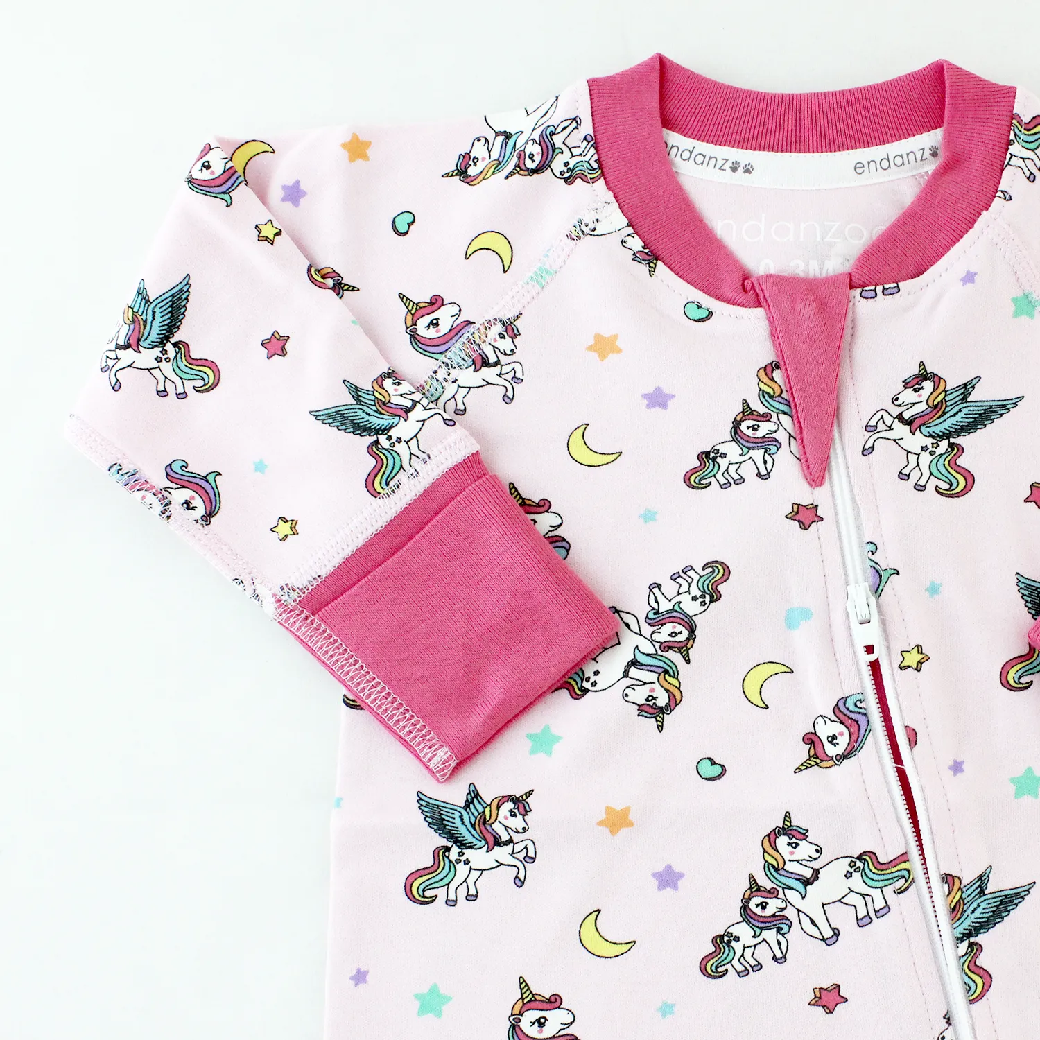 Endanzoo Organic Double Zippered Romper - Rainbow Unicorns