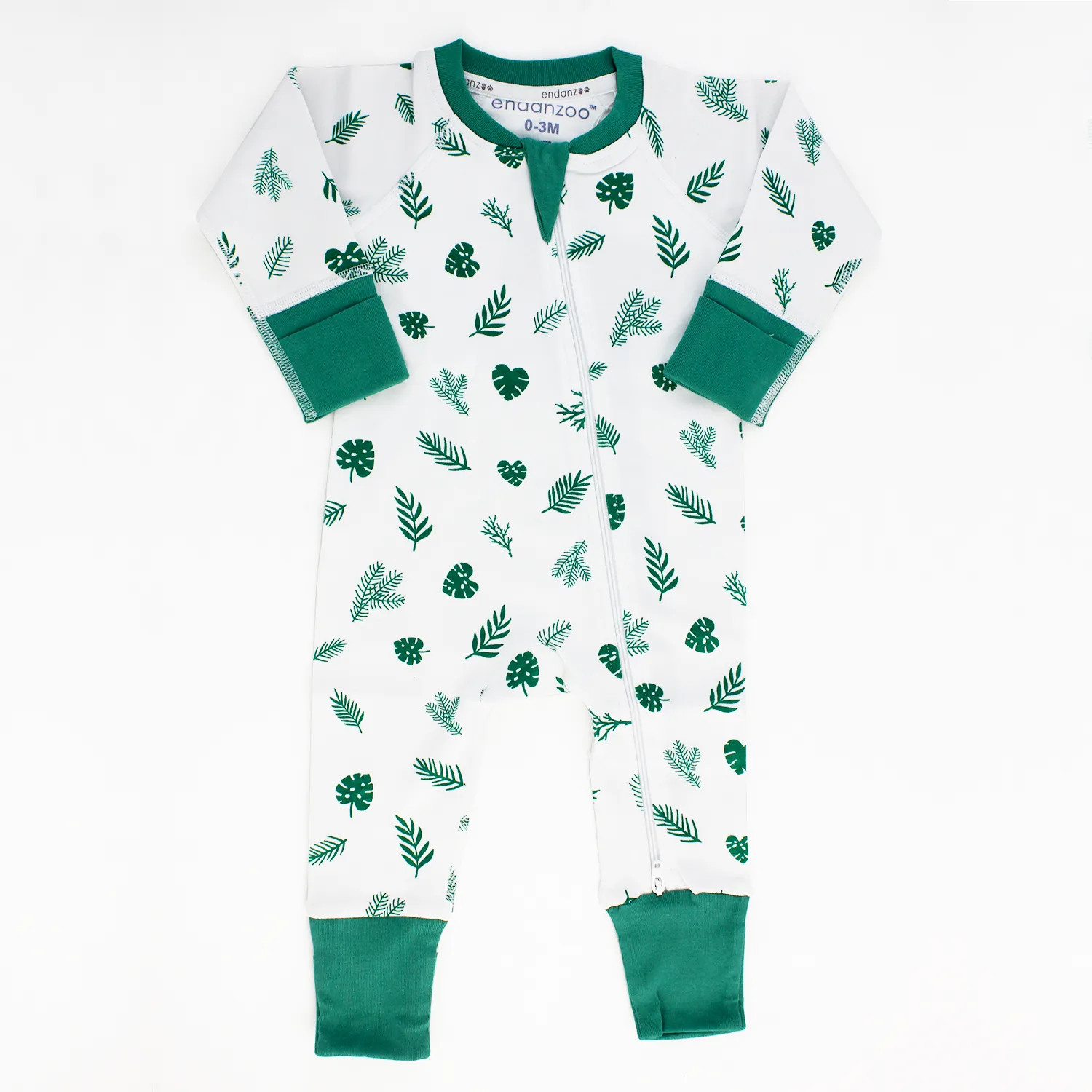 Endanzoo Organic Double Zippered Romper - Tropical Leaves