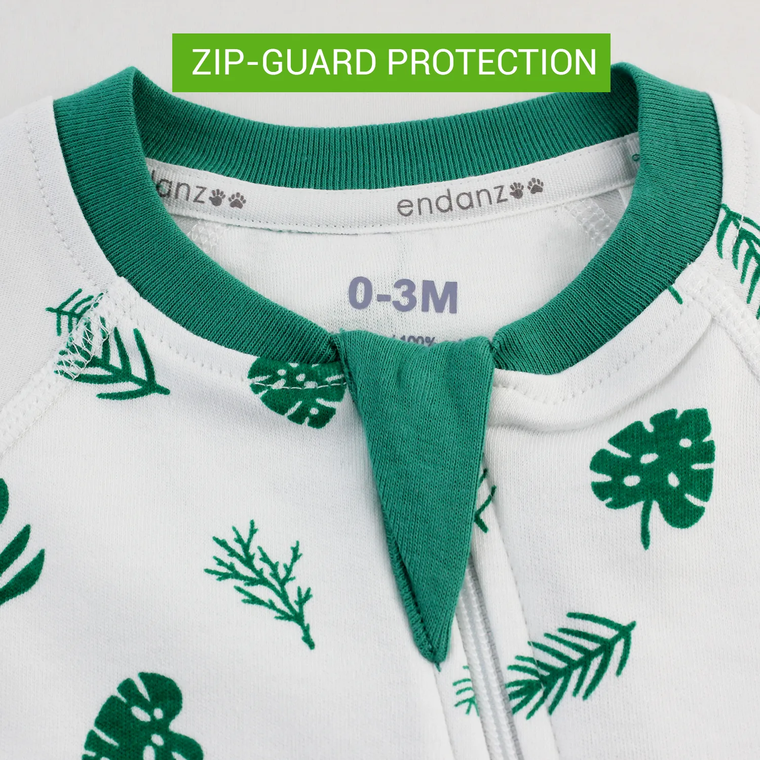 Endanzoo Organic Double Zippered Romper - Tropical Leaves