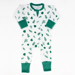Endanzoo Organic Double Zippered Romper - Tropical Leaves