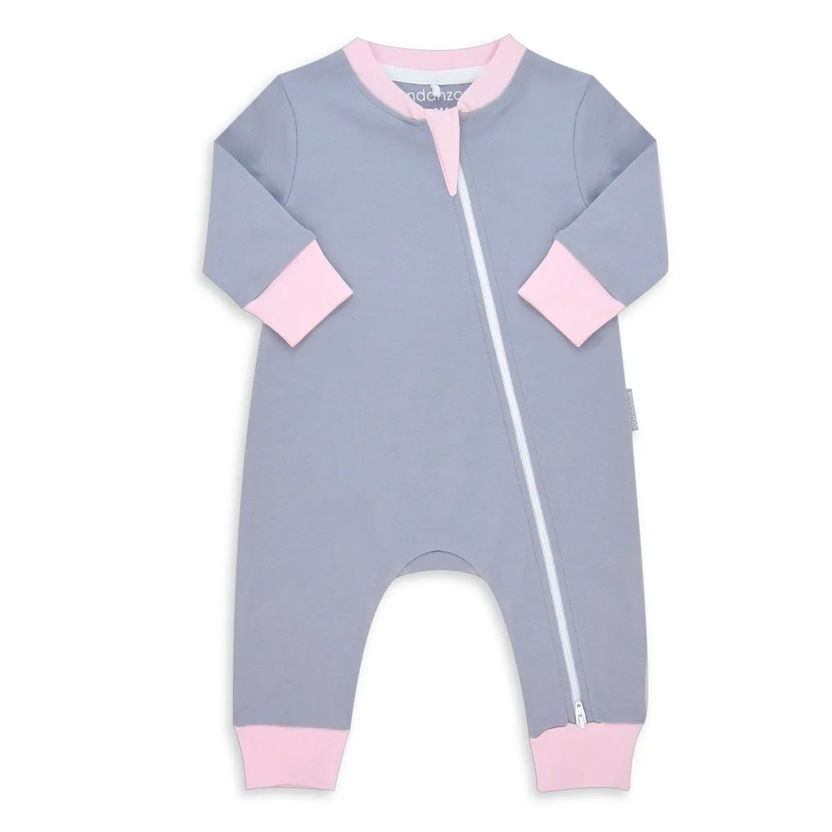 Endanzoo Organic Long Sleeve Double Zippered Romper - Grey w/ Pink
