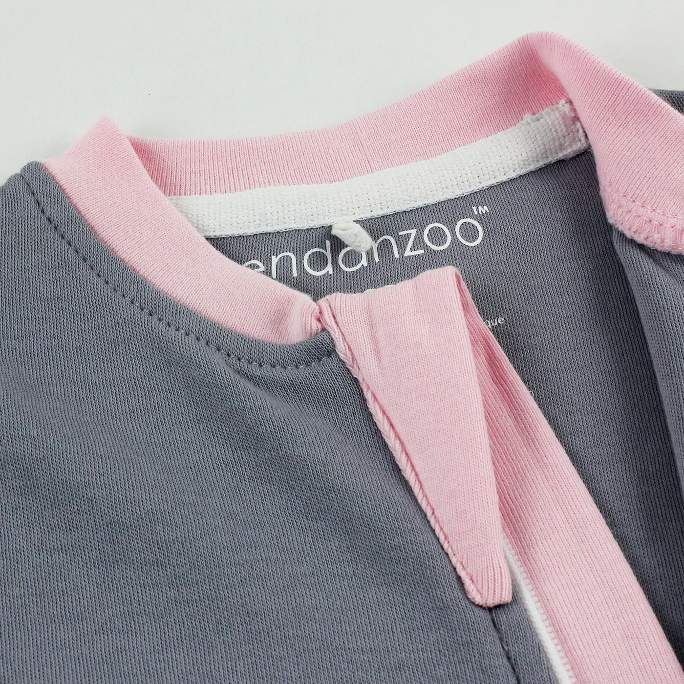Endanzoo Organic Long Sleeve Double Zippered Romper - Grey w/ Pink