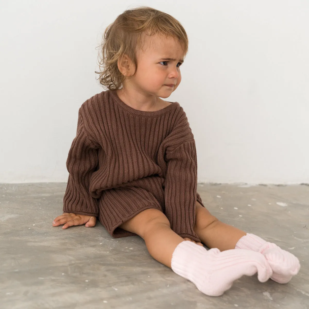 Essential Ribbed Knit L/Slv Romper - Cocoa