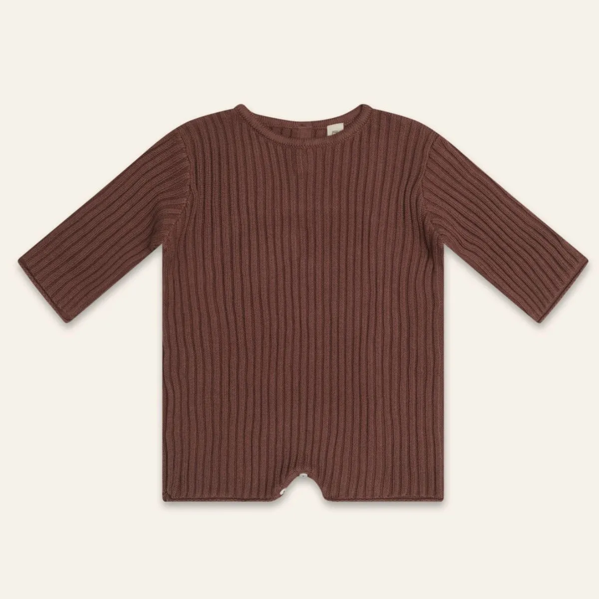 Essential Ribbed Knit L/Slv Romper - Cocoa