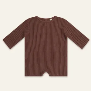 Essential Ribbed Knit L/Slv Romper - Cocoa