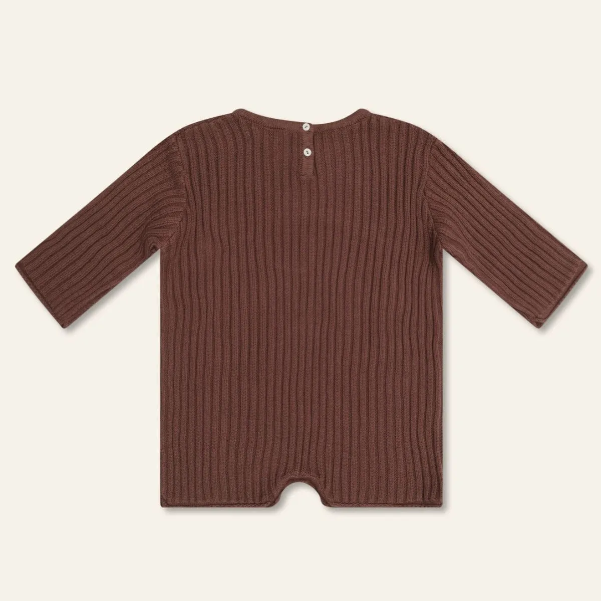 Essential Ribbed Knit L/Slv Romper - Cocoa