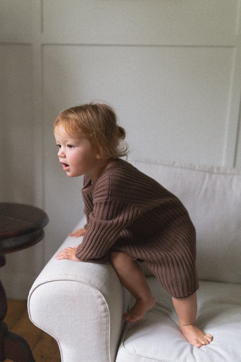 Essential Ribbed Knit L/Slv Romper - Cocoa