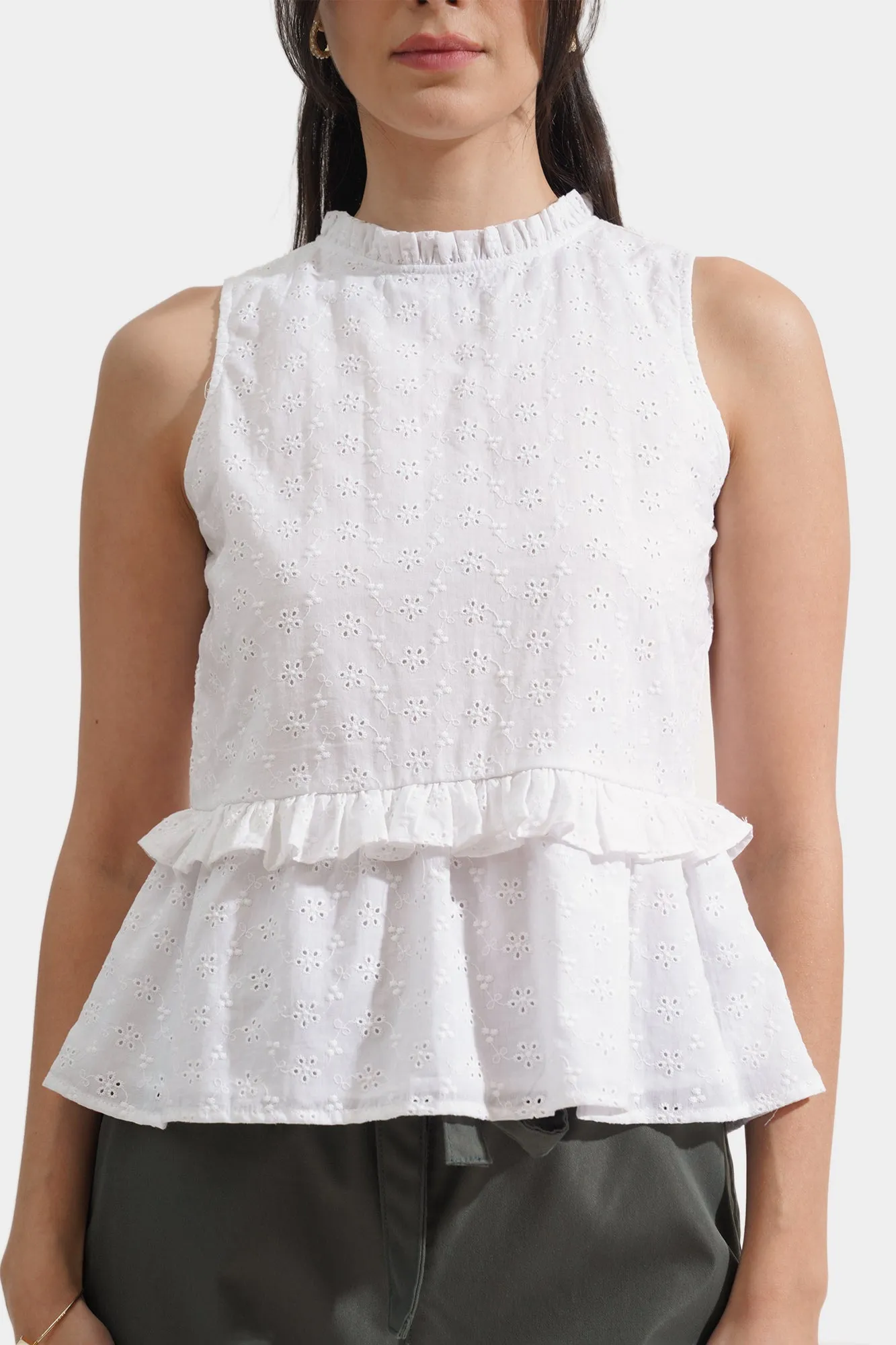 Eyelet Frill Peplum Top