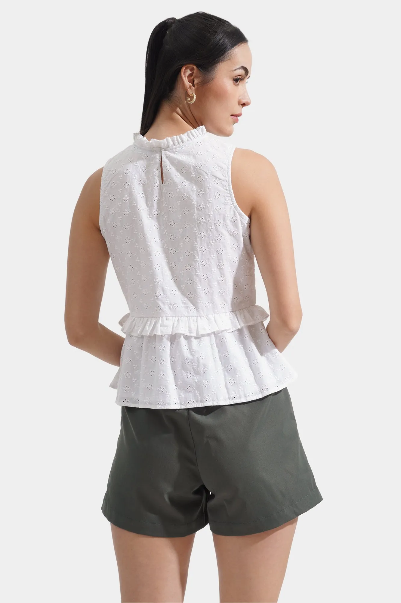 Eyelet Frill Peplum Top