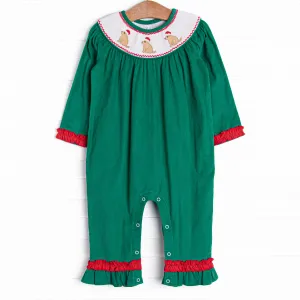 Fa La La Labs Smocked Romper, Green