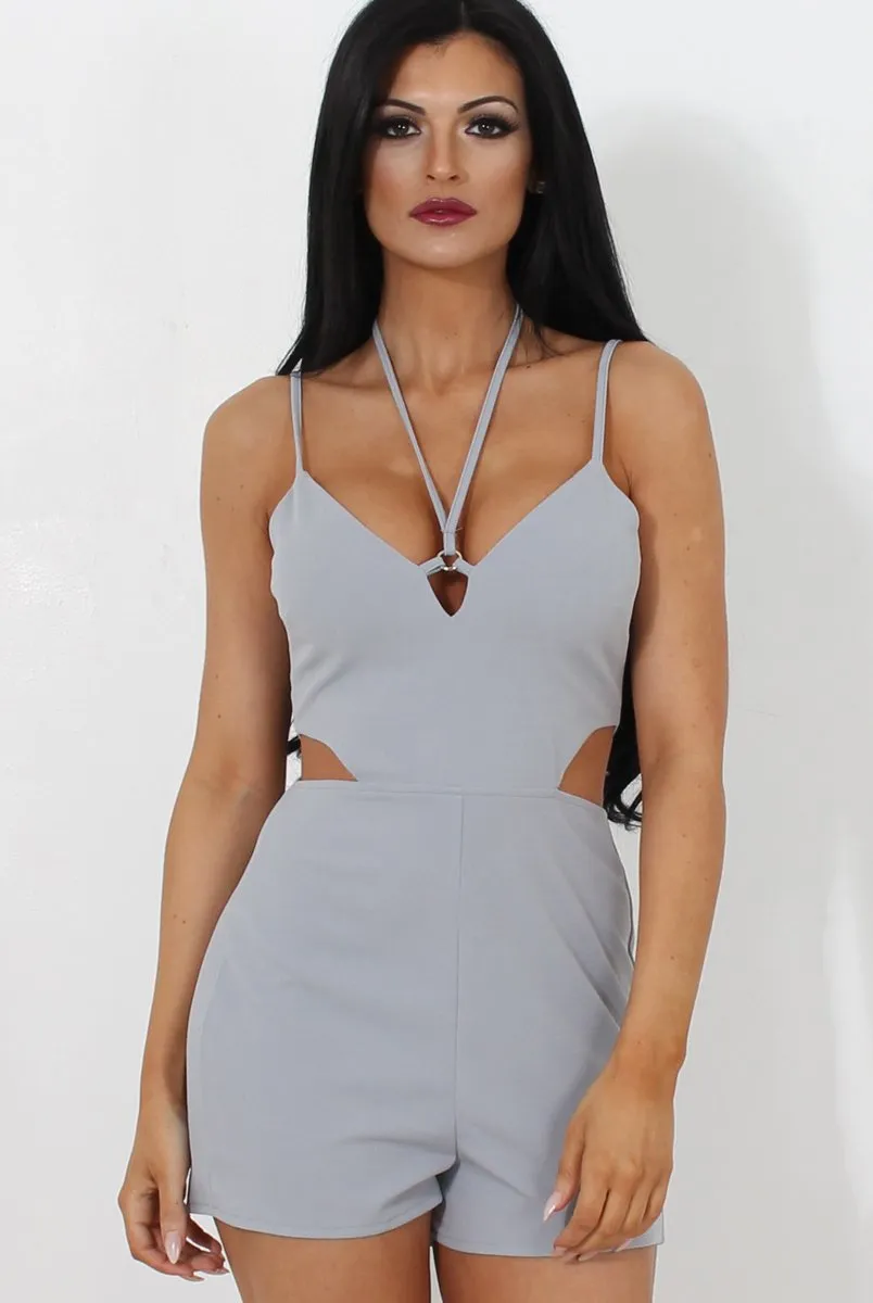 Fai Grey Cut Out Halter Neck Playsuit